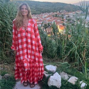 🌸 Sundress Isla Gingham Maxi Dress – Coral (Size XS/S)